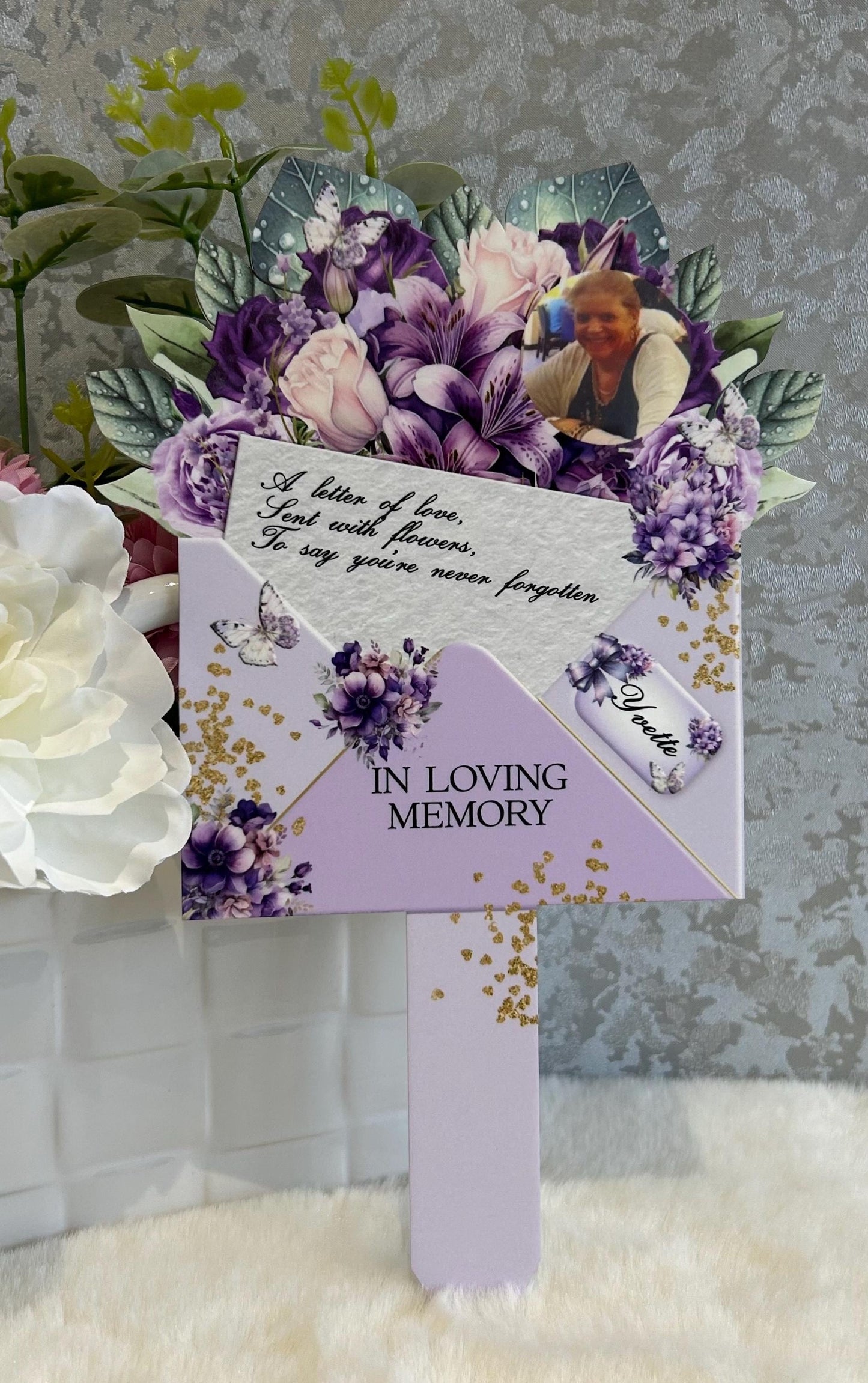 Purple Flower Memorial Grave Marker – Mother’s Day Remembrance Tribute