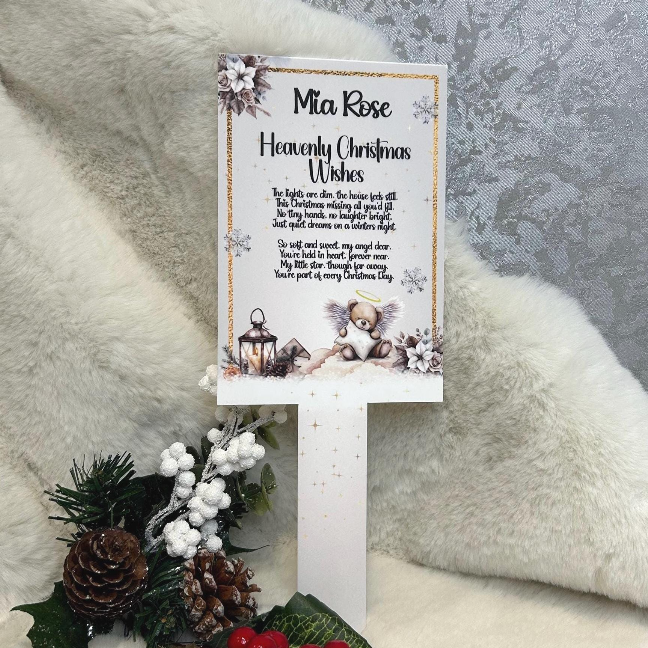 Baby Christmas memorial grave marker with personalised remembrance poem