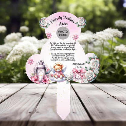 Baby Christmas memorial teddy bear grave marker with remembrance poem