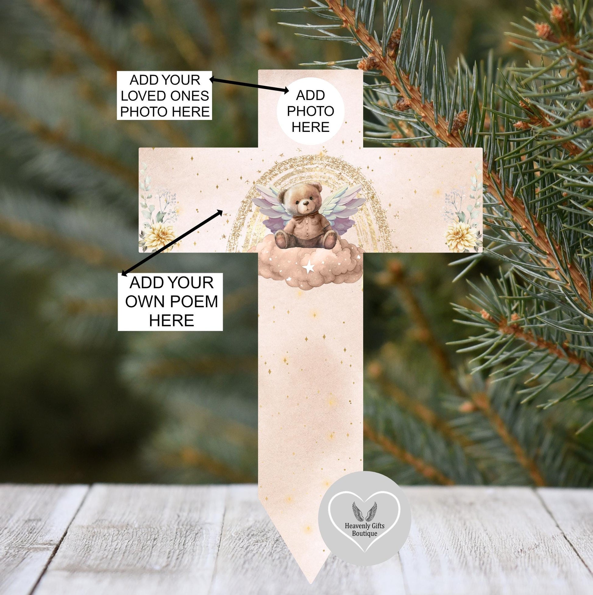 Baby loss memorial cross available with a personalised photo