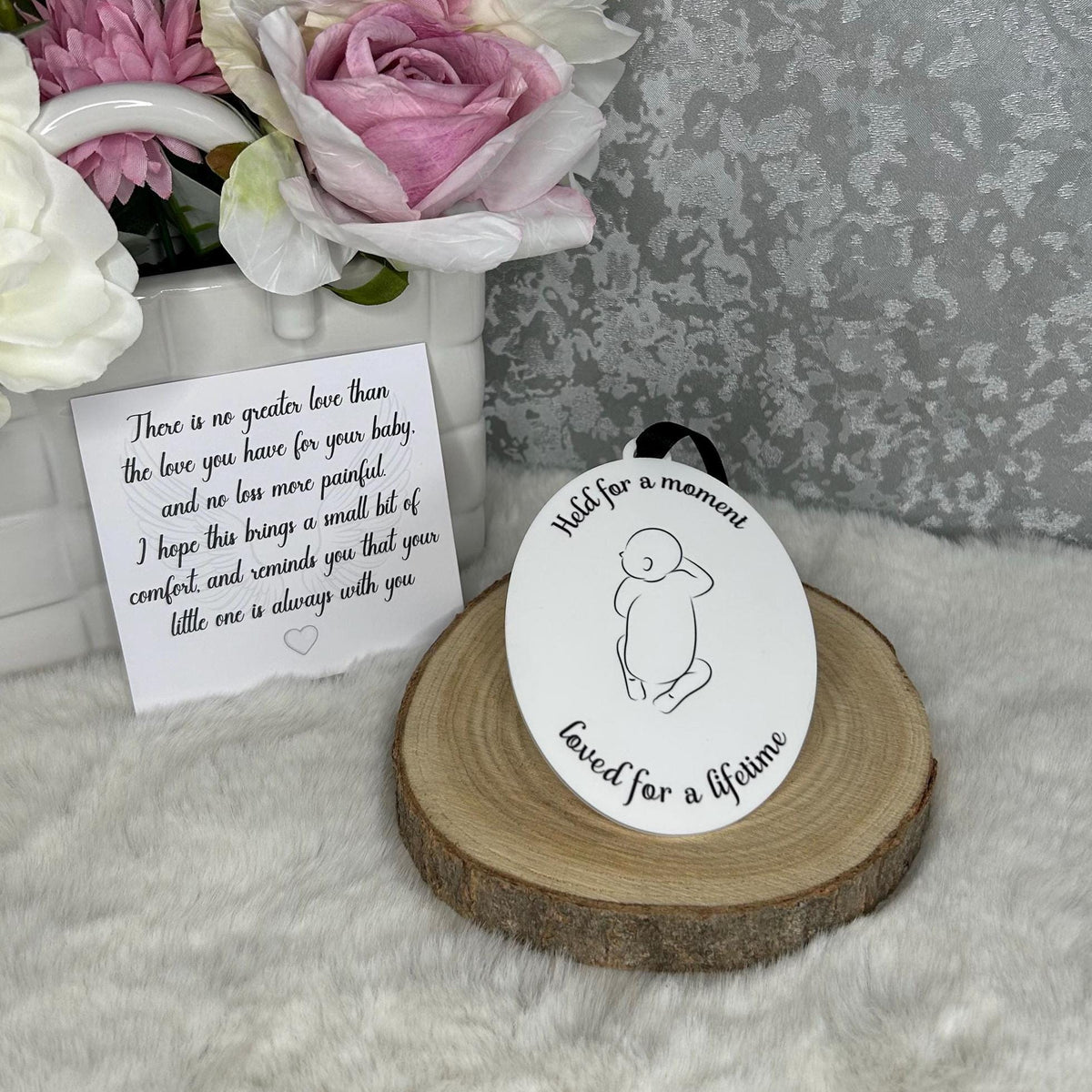 Baby loss memorial hanging decoration with accompanying comfort poem card