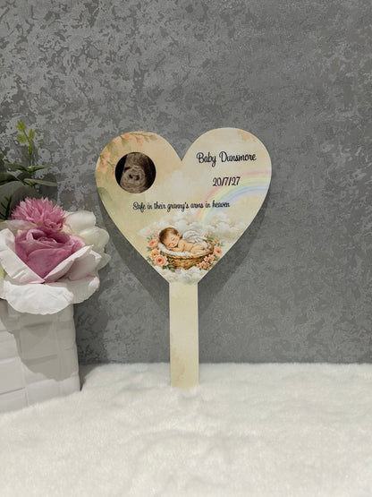 Personalised baby loss grave marker with ultrasound photo and custom remembrance wording