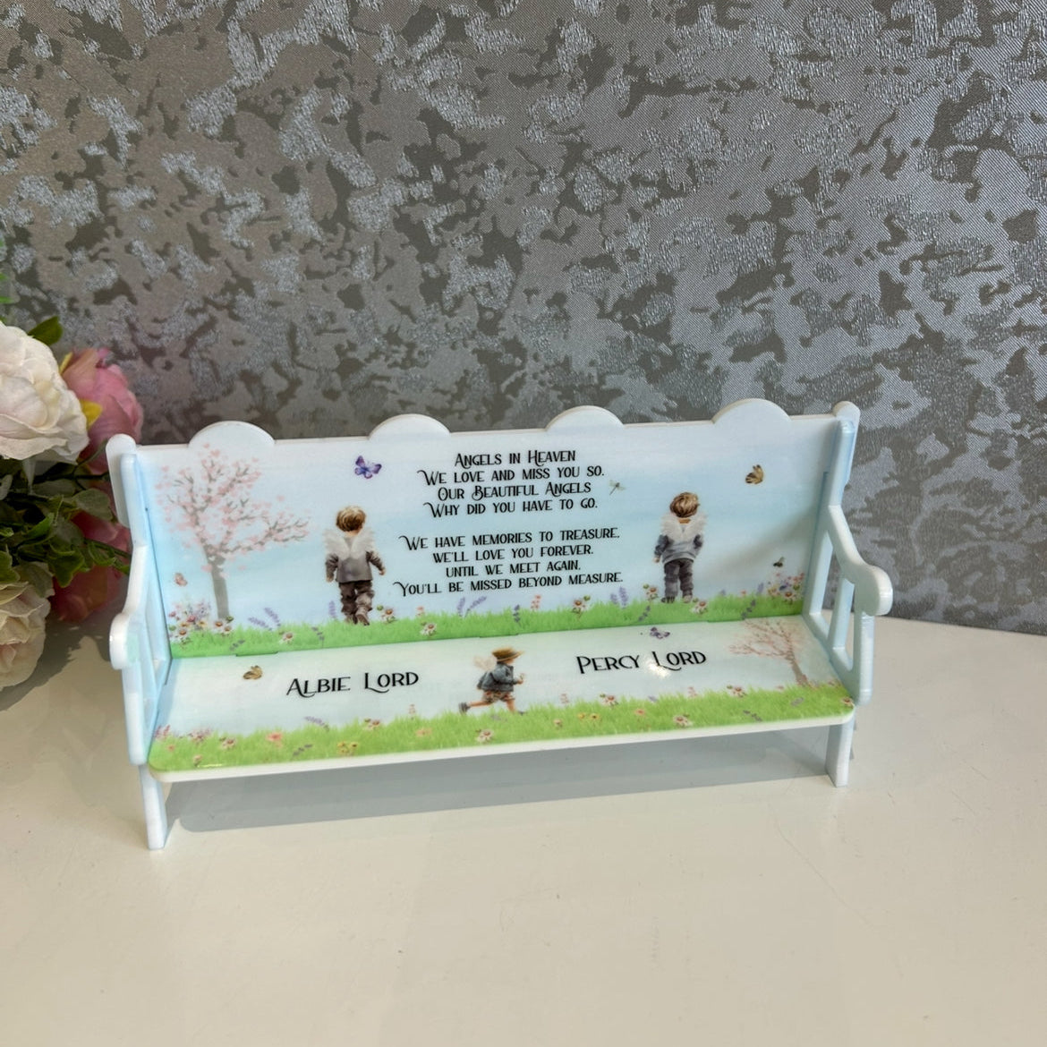 Baby loss remembrance bench keepsake personalised with name and dates