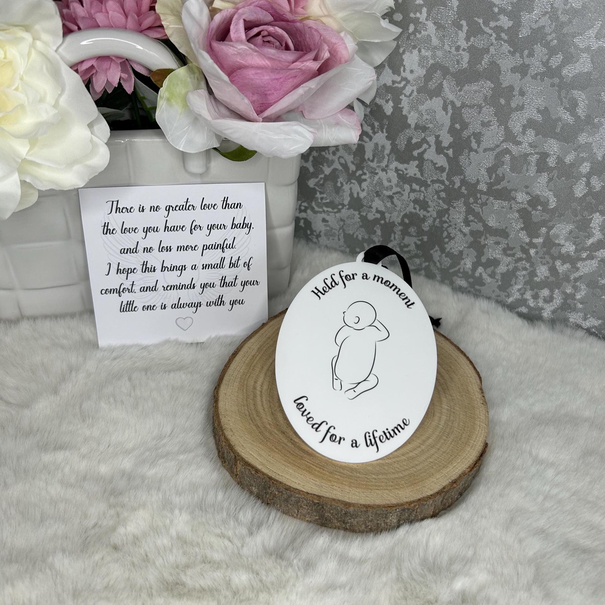 Baby loss sympathy gift with hanging decoration and accompanying poem card
