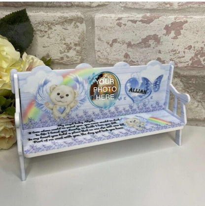 Personalised baby memorial bench keepsake with photo, name and dates