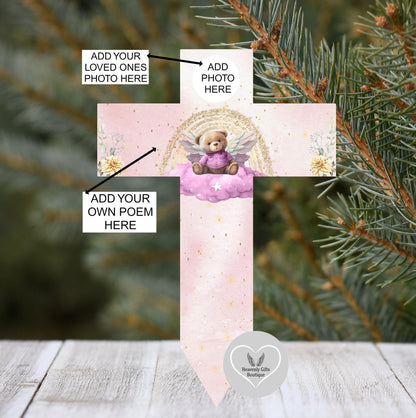 Baby memorial cross grave marker with personalised wording
