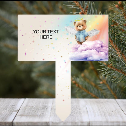Teddy bear infant loss memorial plaque for graveside or garden with personalised wording 
