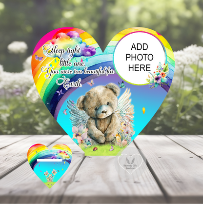 Baby remembrance heart plaque with rainbow and Sleep Tight Little One wording