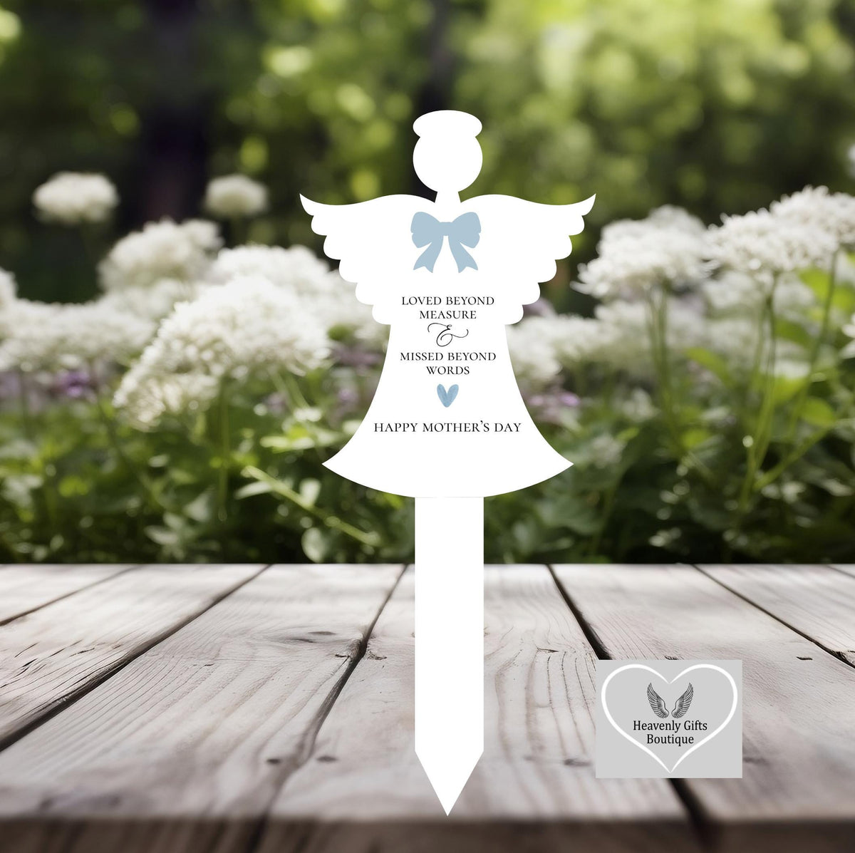 Beige angel memorial grave marker for graveside remembrance