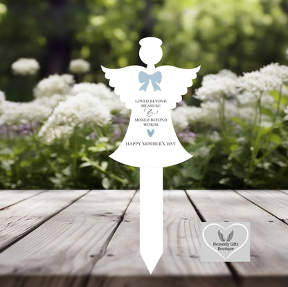 Beige angel memorial grave marker for graveside remembrance