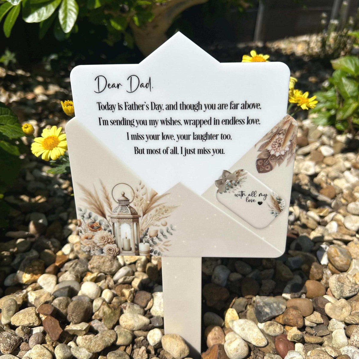 Beige Dear Dad memorial grave marker personalised for a loved father