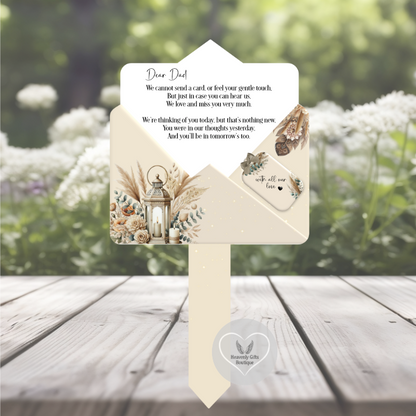 Personalised beige floral Letter to Heaven grave marker with remembrance poem