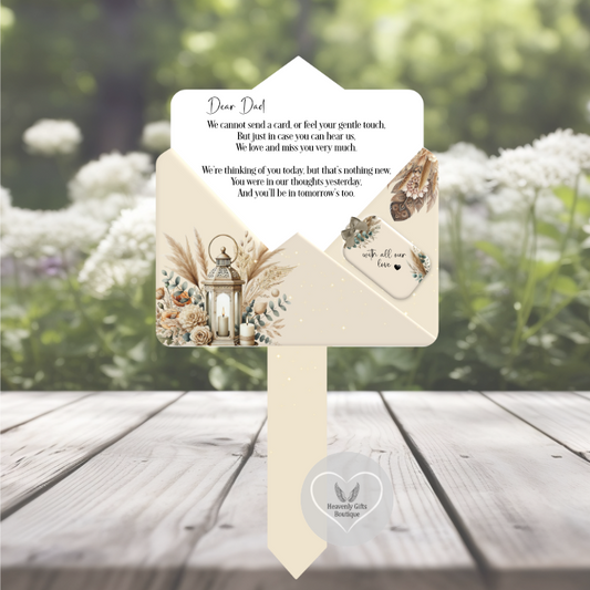 Personalised beige floral Letter to Heaven grave marker with remembrance poem