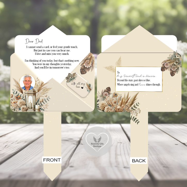 Beige floral memorial grave marker with personalised Letter to Heaven wording