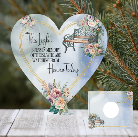 Bench memorial heart tealight plaque with personalised remembrance wording