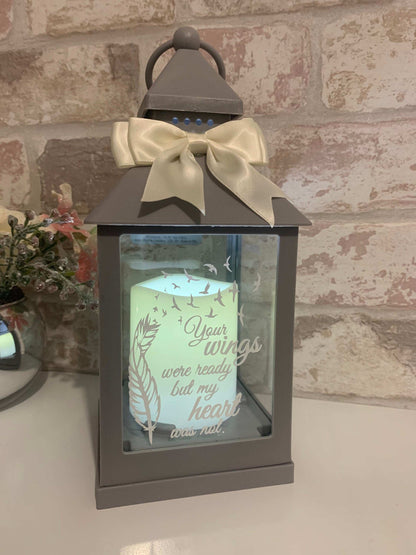 Bereavement memorial LED lantern with comforting remembrance quote