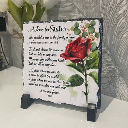 Bereavement rose memorial keepsake slate