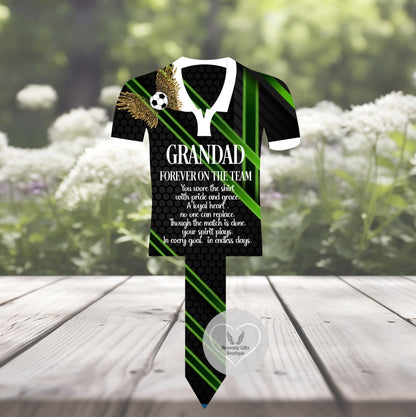 Black and green personalised football shirt memorial grave marker for Grandad with remembrance poem