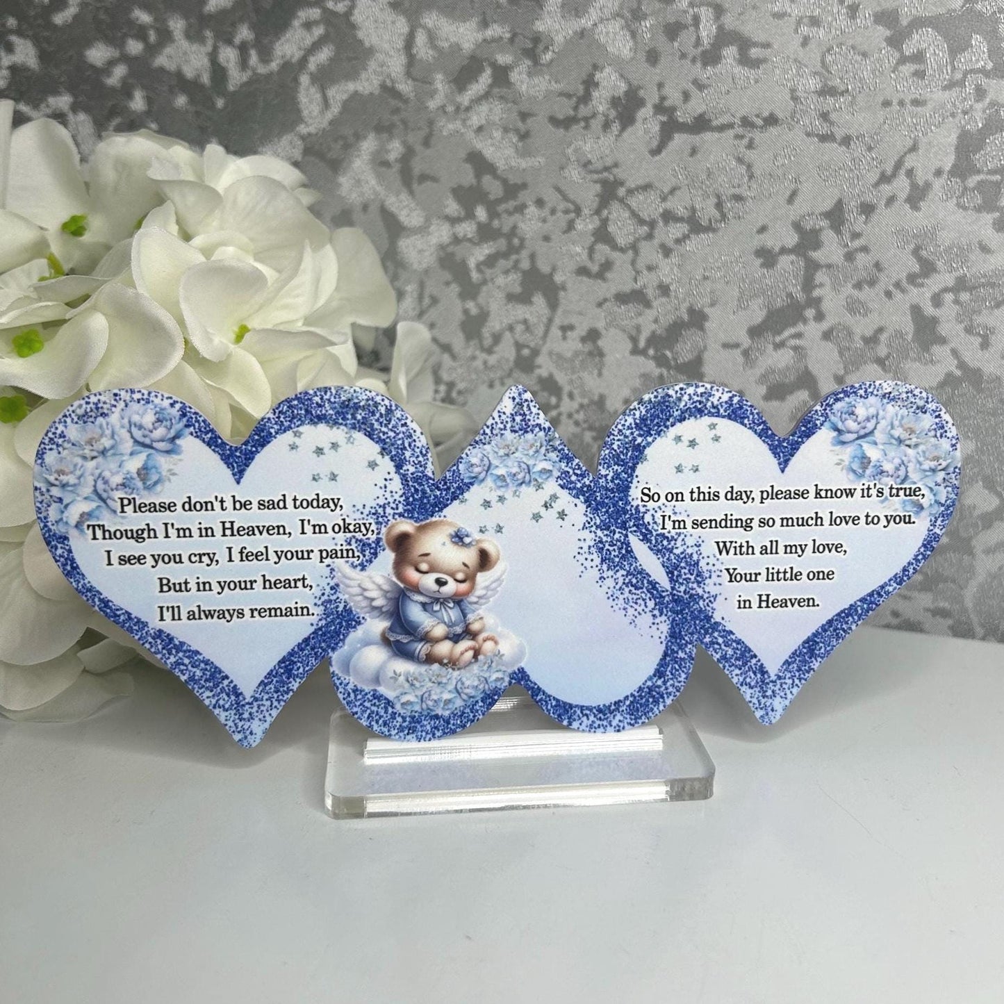 Blue baby loss heart memorial plaque with remembrance wording
