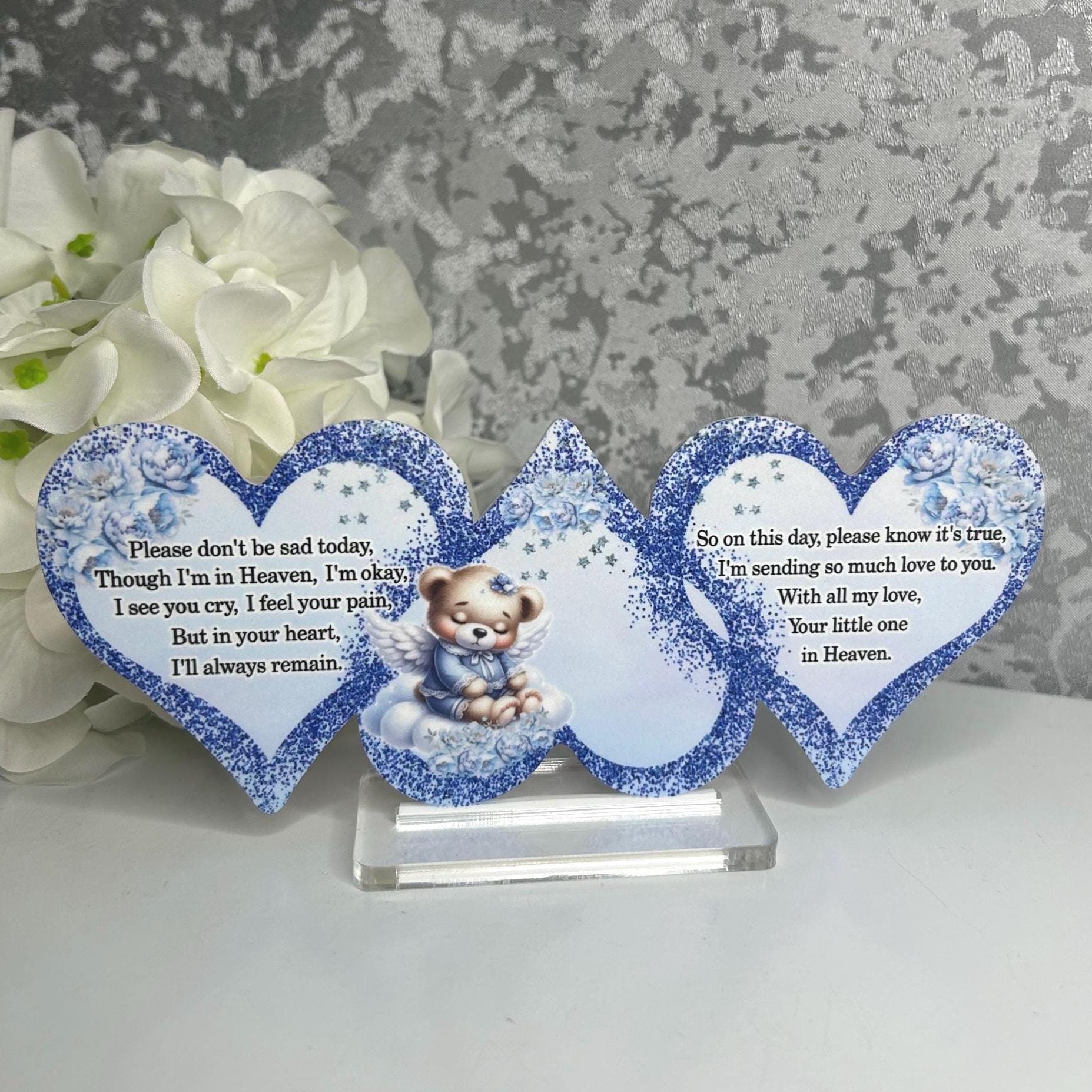 Blue baby loss heart memorial plaque with remembrance wording