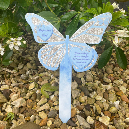 Blue butterfly grave marker personalised for a loved one