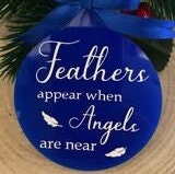 Blue feather memorial Christmas bauble