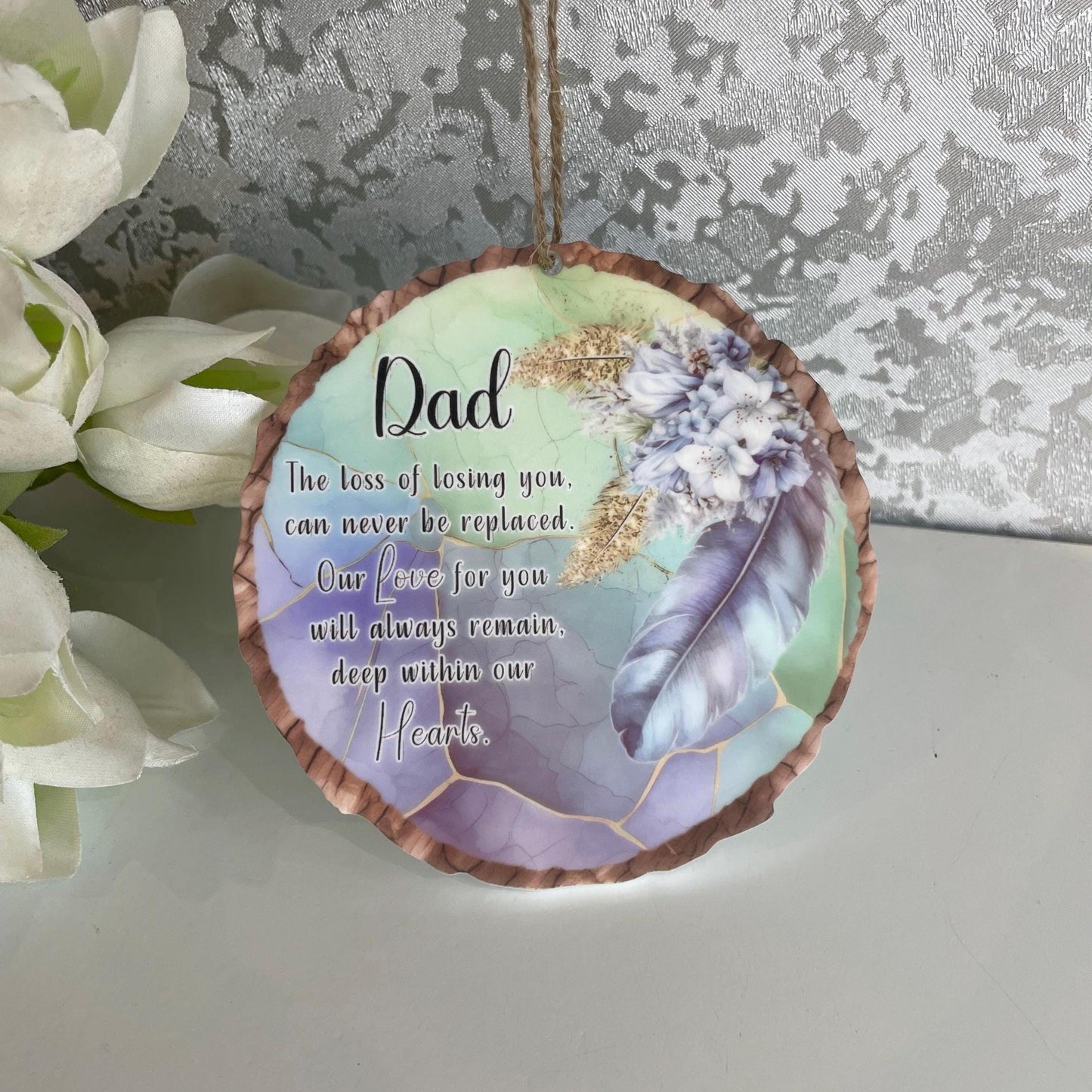 Blue feather memorial poem keepsake personalised in memory of a loved one