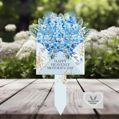 Blue forget-me-not memorial grave marker with personalised design
