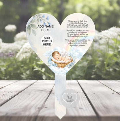 Blue personalised infant loss grave marker with name and remembrance poem
