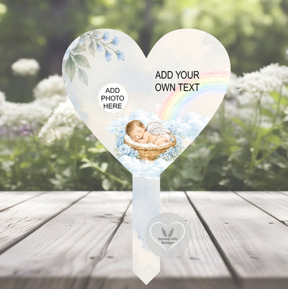 Blue baby loss memorial grave marker with your own personalised wording and photo