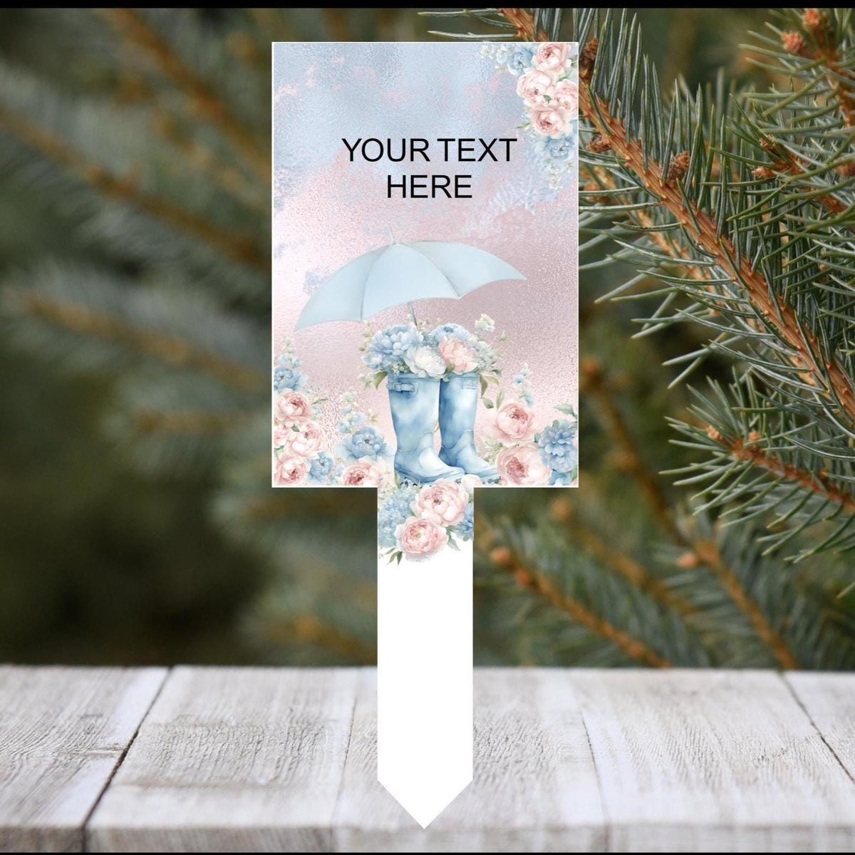 Boots and umbrella grave marker with your own memorial poem