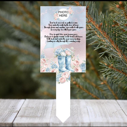 Boots and umbrella grave marker with personalised photo option