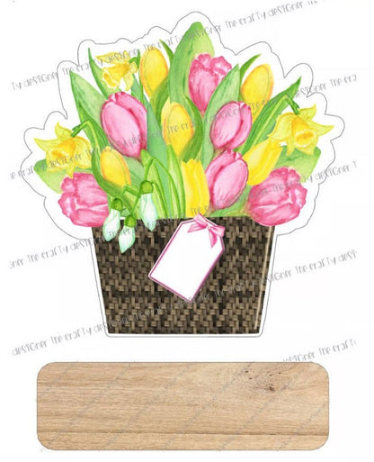 Personalised tulips flower bouquet plaque displayed on its stand