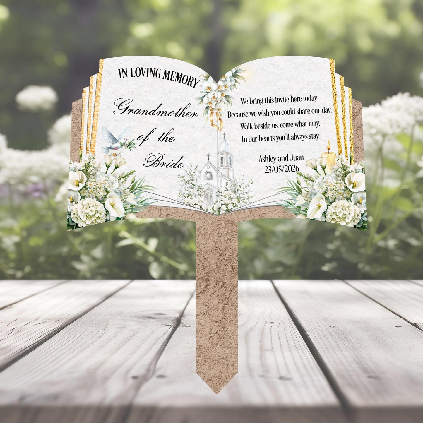 Brown wedding memorial grave marker personalised for a loved one
