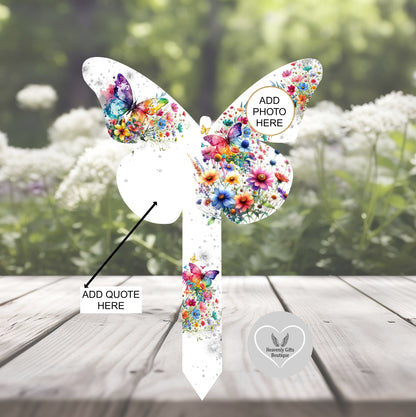Butterflies Appear grave marker with custom text and personalised photo
