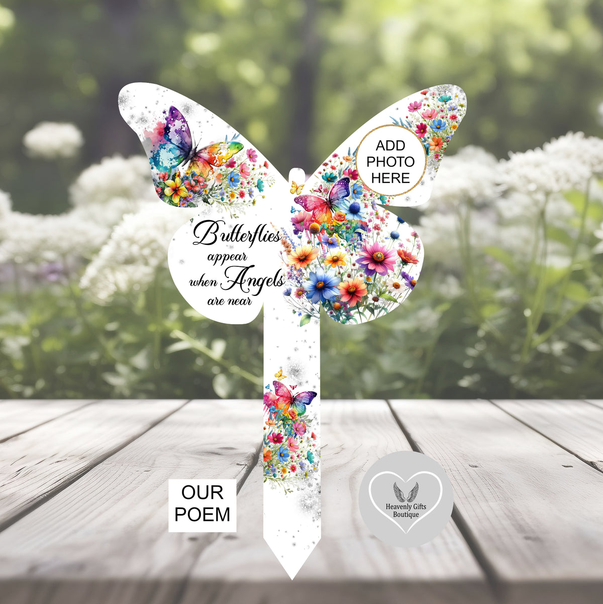 Butterflies Appear grave marker with personalised photo option