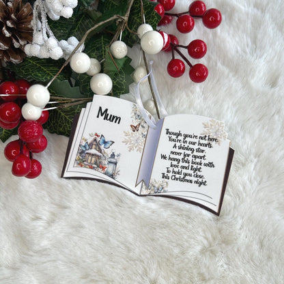 Butterfly Christmas open book memorial decoration