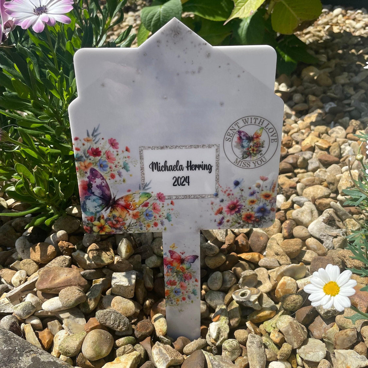 Butterfly letter grave marker with personalised photo option