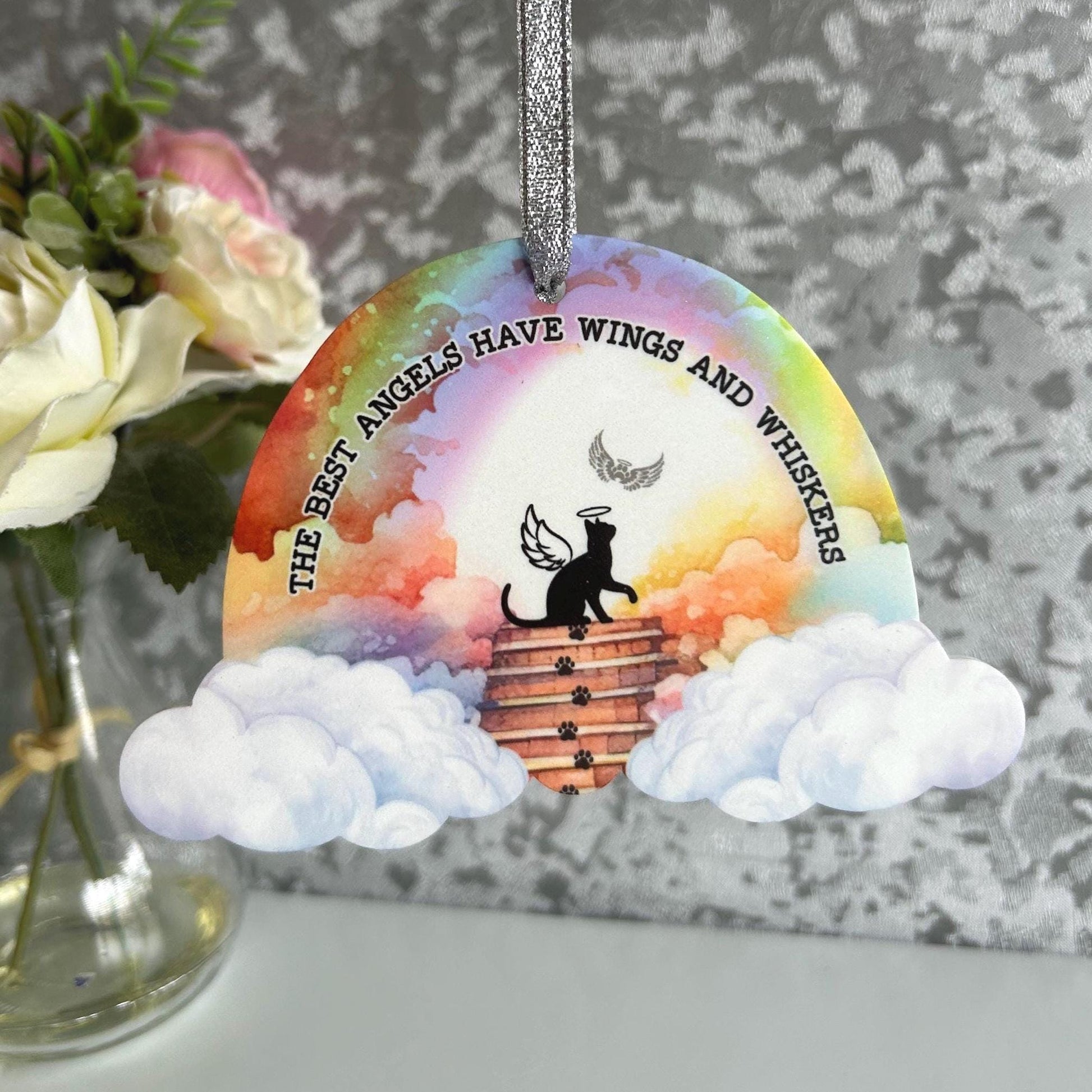 Cat memorial hanging decoration with personalised pet name