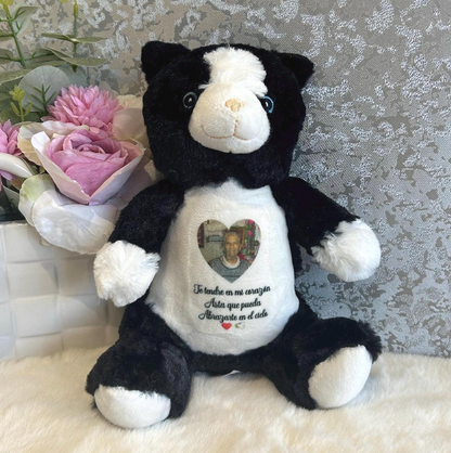 Cat memorial teddy personalised with photo and remembrance message