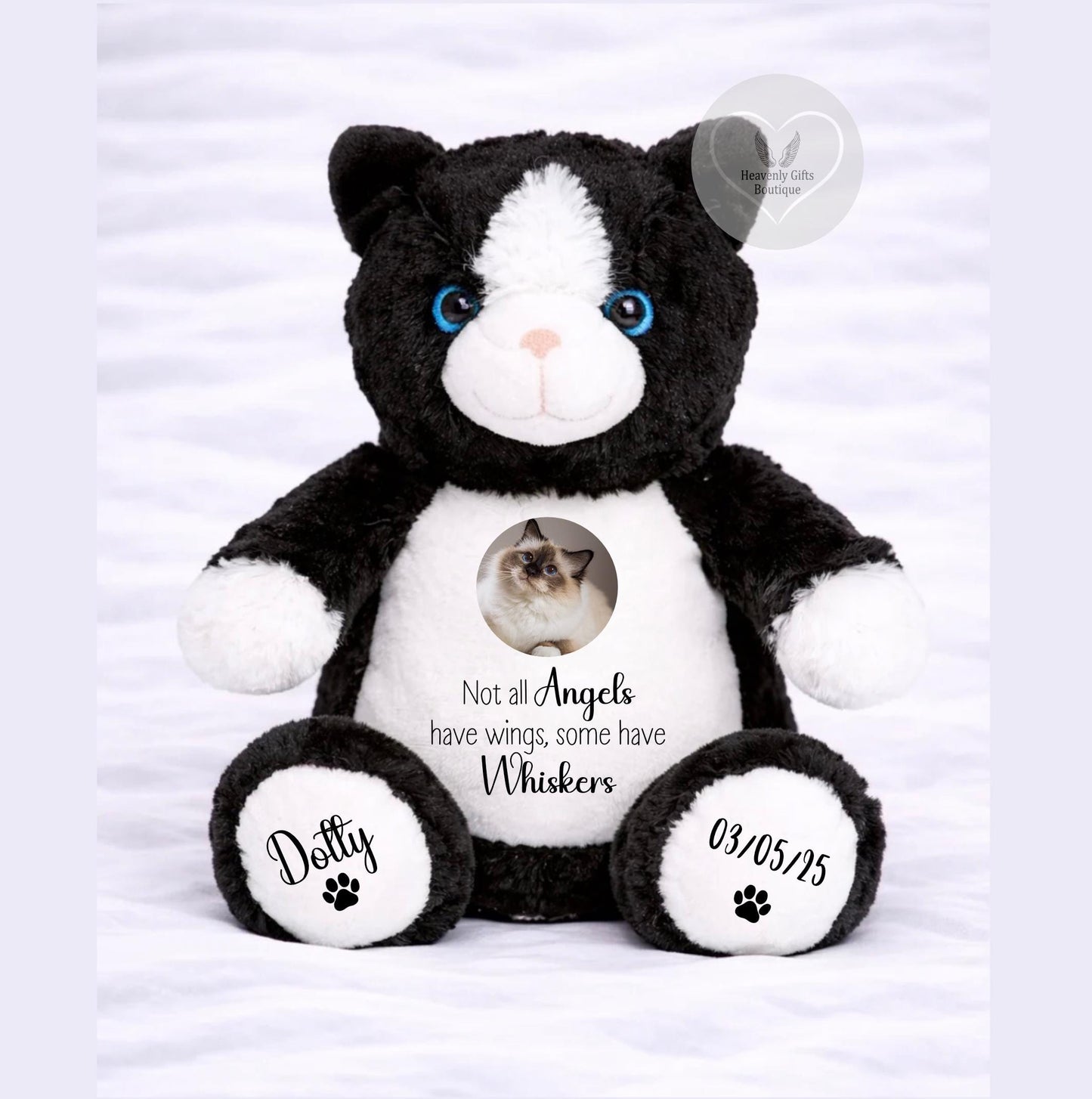 Cat memorial teddy personalised with pet photo and name