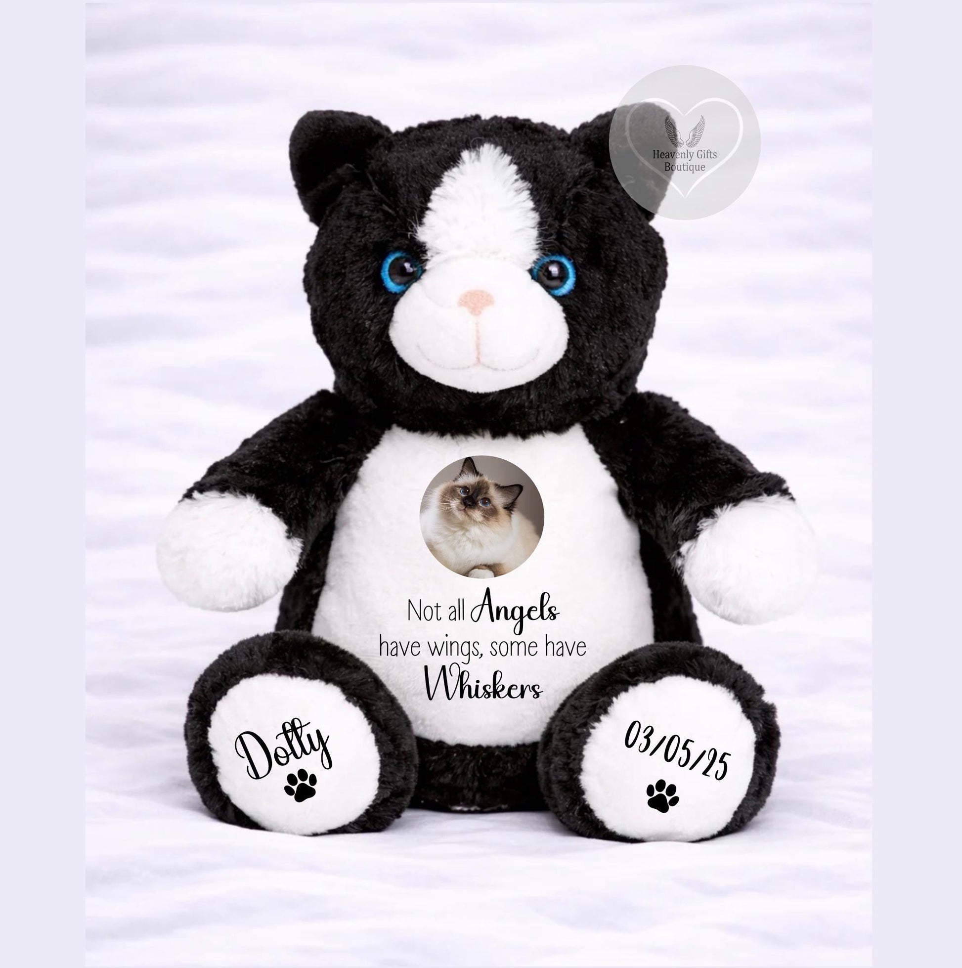 Cat memorial teddy personalised with pet photo and name