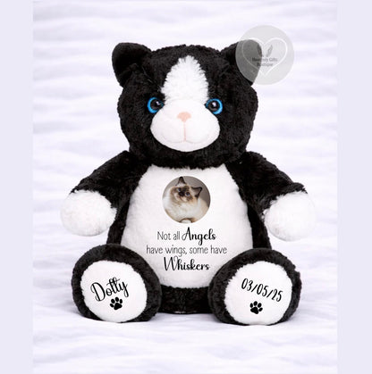 Cat memorial teddy personalised with pet photo and name