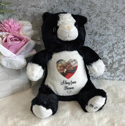 Cat photo memory teddy personalised with memorial photograph and wording