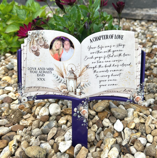 Personalised A Chapter of Love open book memorial grave marker for someone special