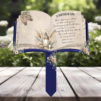 A Chapter of Love memorial grave marker with remembrance poem