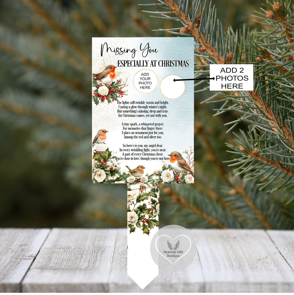 Christmas Card To Heaven marker with poem and two photos