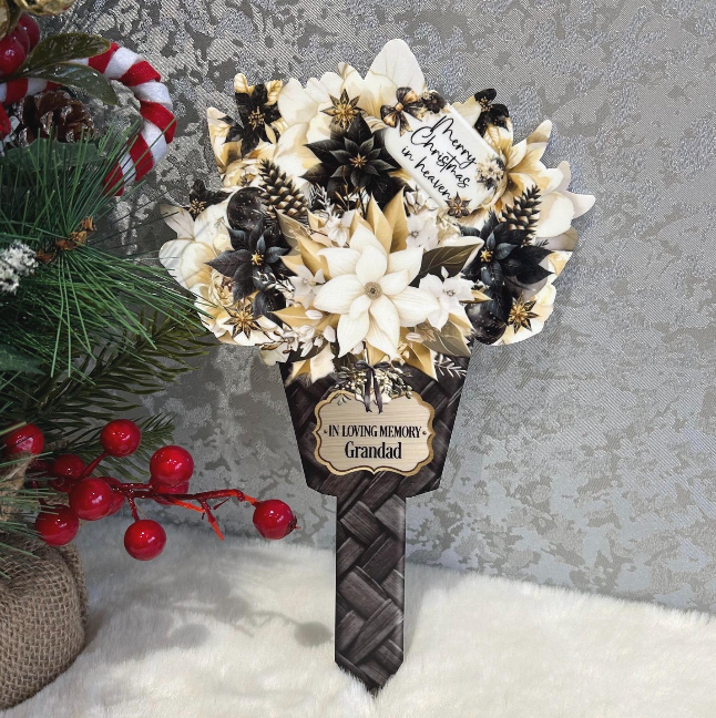 Gold floral Christmas graveside memorial marker