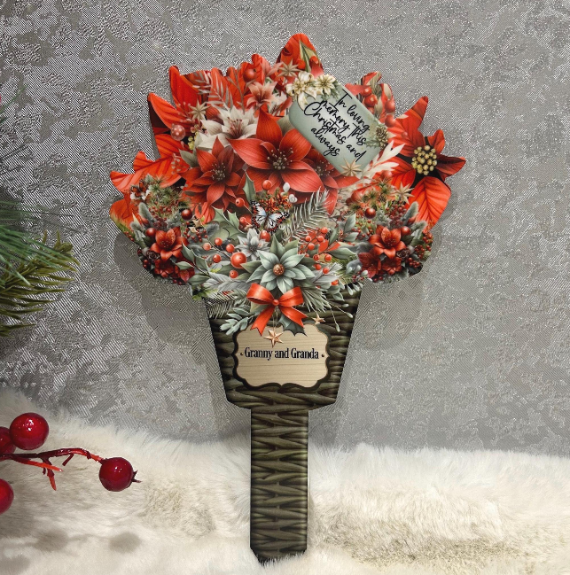 Red floral Christmas graveside memorial marker