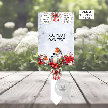 Christmas memorial grave marker with own wording and two photos